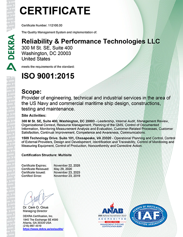 R&P Technologies ISO 9001:2015 Certificate reissued May 29, 2026